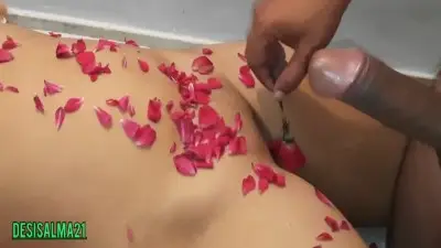 Romantic couple dating on rose bed sex HD